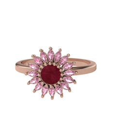 Kök yakut ve pembe kuvars 925 ayar rose altın kaplama gümüş yüzük