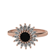 Taşlı Papatya Yüzük - Siyah zirkon ve beyaz zirkon 18 ayar rose altın yüzük #c8dbui