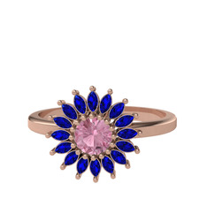 Pembe kuvars ve lab safir 8 ayar rose altın yüzük