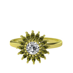 Taşlı Papatya Yüzük - Swarovski ve peridot 8 ayar altın yüzük #cwx5ec