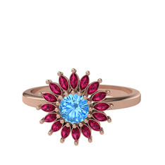 Taşlı Papatya Yüzük - Akuamarin ve rodolit garnet 8 ayar rose altın yüzük #d8bn13
