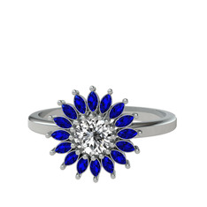 Swarovski ve lab safir 8 ayar beyaz altın yüzük
