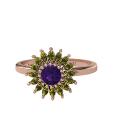 Taşlı Papatya Yüzük - Ametist ve peridot 14 ayar rose altın yüzük #dhk0lu