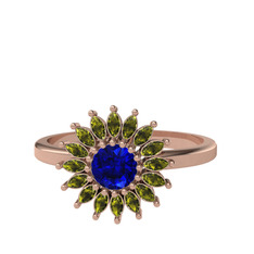 Lab safir ve peridot 925 ayar rose altın kaplama gümüş yüzük
