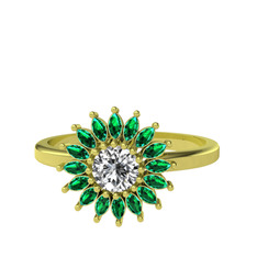 Taşlı Papatya Yüzük - Swarovski ve yeşil kuvars 14 ayar altın yüzük #ei8486