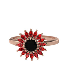 Taşlı Papatya Yüzük - Siyah zirkon ve garnet 925 ayar rose altın kaplama gümüş yüzük #ep6txe