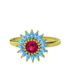 Rodolit garnet ve akuamarin 14 ayar altın yüzük