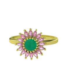 Taşlı Papatya Yüzük - Kök zümrüt ve pembe kuvars 14 ayar altın yüzük #f38bvw