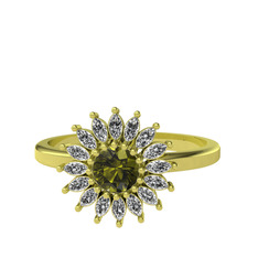 Taşlı Papatya Yüzük - Peridot ve beyaz zirkon 18 ayar altın yüzük #fa5776