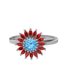 Akuamarin ve garnet 925 ayar gümüş yüzük