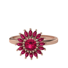 Taşlı Papatya Yüzük - Rodolit garnet 14 ayar rose altın yüzük #jt028f