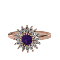 Ametist ve swarovski 8 ayar rose altın yüzük