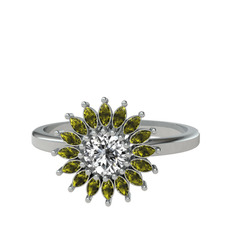 Swarovski ve peridot 18 ayar beyaz altın yüzük