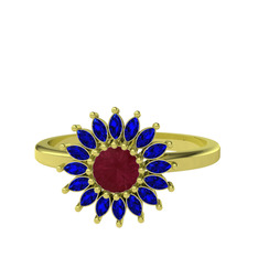 Taşlı Papatya Yüzük - Kök yakut ve lab safir 925 ayar altın kaplama gümüş yüzük #k227oj
