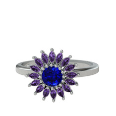 Taşlı Papatya Yüzük - Lab safir ve ametist 14 ayar beyaz altın yüzük #knf2uq