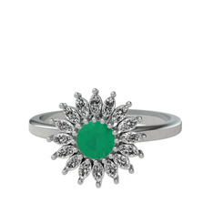 Taşlı Papatya Yüzük - Kök zümrüt ve swarovski 8 ayar beyaz altın yüzük #lkqhxk