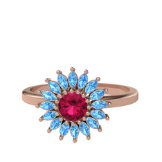 Rodolit garnet ve akuamarin 18 ayar rose altın yüzük