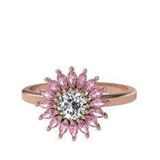 Taşlı Papatya Yüzük - Swarovski ve pembe kuvars 18 ayar rose altın yüzük #mrxdr7