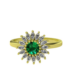 Taşlı Papatya Yüzük - Yeşil kuvars ve swarovski 8 ayar altın yüzük #mryhx0