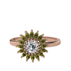 Beyaz zirkon ve peridot 14 ayar rose altın yüzük