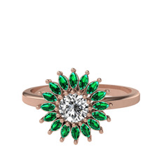 Taşlı Papatya Yüzük - Swarovski ve yeşil kuvars 18 ayar rose altın yüzük #n9w9ei