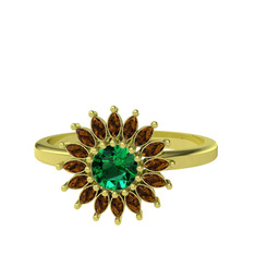 Taşlı Papatya Yüzük - Yeşil kuvars ve dumanlı kuvars 8 ayar altın yüzük #nkqypg