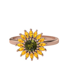 Peridot ve sitrin 8 ayar rose altın yüzük