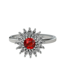 Garnet ve beyaz zirkon 8 ayar beyaz altın yüzük