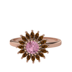Pembe kuvars ve dumanlı kuvars 18 ayar rose altın yüzük