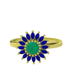 Taşlı Papatya Yüzük - Kök zümrüt ve lab safir 8 ayar altın yüzük #paedag