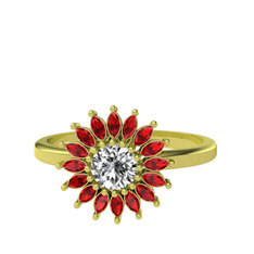 Taşlı Papatya Yüzük - Swarovski ve garnet 18 ayar altın yüzük #pi62m