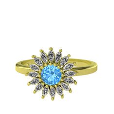 Akuamarin ve beyaz zirkon 18 ayar altın yüzük
