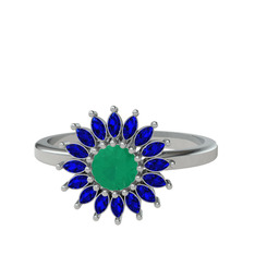 Taşlı Papatya Yüzük - Kök zümrüt ve lab safir 925 ayar gümüş yüzük #pltlu9