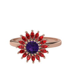 Ametist ve garnet 8 ayar rose altın yüzük
