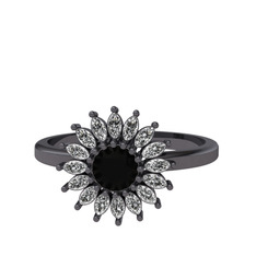 Taşlı Papatya Yüzük - Siyah zirkon ve swarovski 925 ayar siyah rodyum kaplama gümüş yüzük #sc1s0v