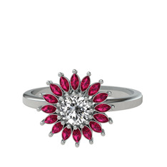 Swarovski ve rodolit garnet 14 ayar beyaz altın yüzük