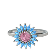 Pembe kuvars ve akuamarin 925 ayar gümüş yüzük