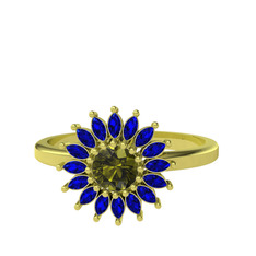 Taşlı Papatya Yüzük - Peridot ve lab safir 8 ayar altın yüzük #u4fi1a