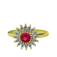 Taşlı Papatya Yüzük - Rodolit garnet ve swarovski 8 ayar altın yüzük #undfzw
