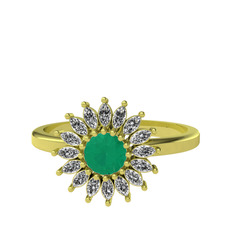 Taşlı Papatya Yüzük - Kök zümrüt ve beyaz zirkon 925 ayar altın kaplama gümüş yüzük #uq36hv