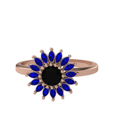Taşlı Papatya Yüzük - Siyah zirkon ve lab safir 925 ayar rose altın kaplama gümüş yüzük #vcftzz
