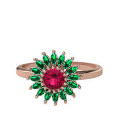 Taşlı Papatya Yüzük - Rodolit garnet ve yeşil kuvars 14 ayar rose altın yüzük #wfp32c