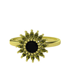 Siyah zirkon ve peridot 14 ayar altın yüzük