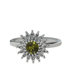 Taşlı Papatya Yüzük - Peridot ve swarovski 8 ayar beyaz altın yüzük #xz94zy