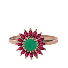 Taşlı Papatya Yüzük - Kök zümrüt ve rodolit garnet 925 ayar rose altın kaplama gümüş yüzük #y0zmn7