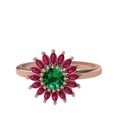 Taşlı Papatya Yüzük - Yeşil kuvars ve rodolit garnet 14 ayar rose altın yüzük #y4oaiv