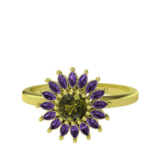 Taşlı Papatya Yüzük - Peridot ve ametist 8 ayar altın yüzük #yfmdji