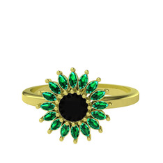 Taşlı Papatya Yüzük - Siyah zirkon ve yeşil kuvars 18 ayar altın yüzük #yk5j3b