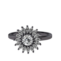 Taşlı Papatya Yüzük - Beyaz zirkon 925 ayar siyah rodyum kaplama gümüş yüzük #z2qx2d
