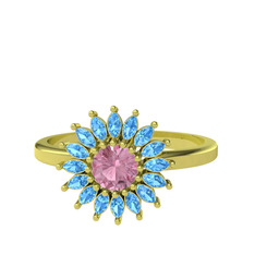 Taşlı Papatya Yüzük - Pembe kuvars ve akuamarin 18 ayar altın yüzük #z4spn6
